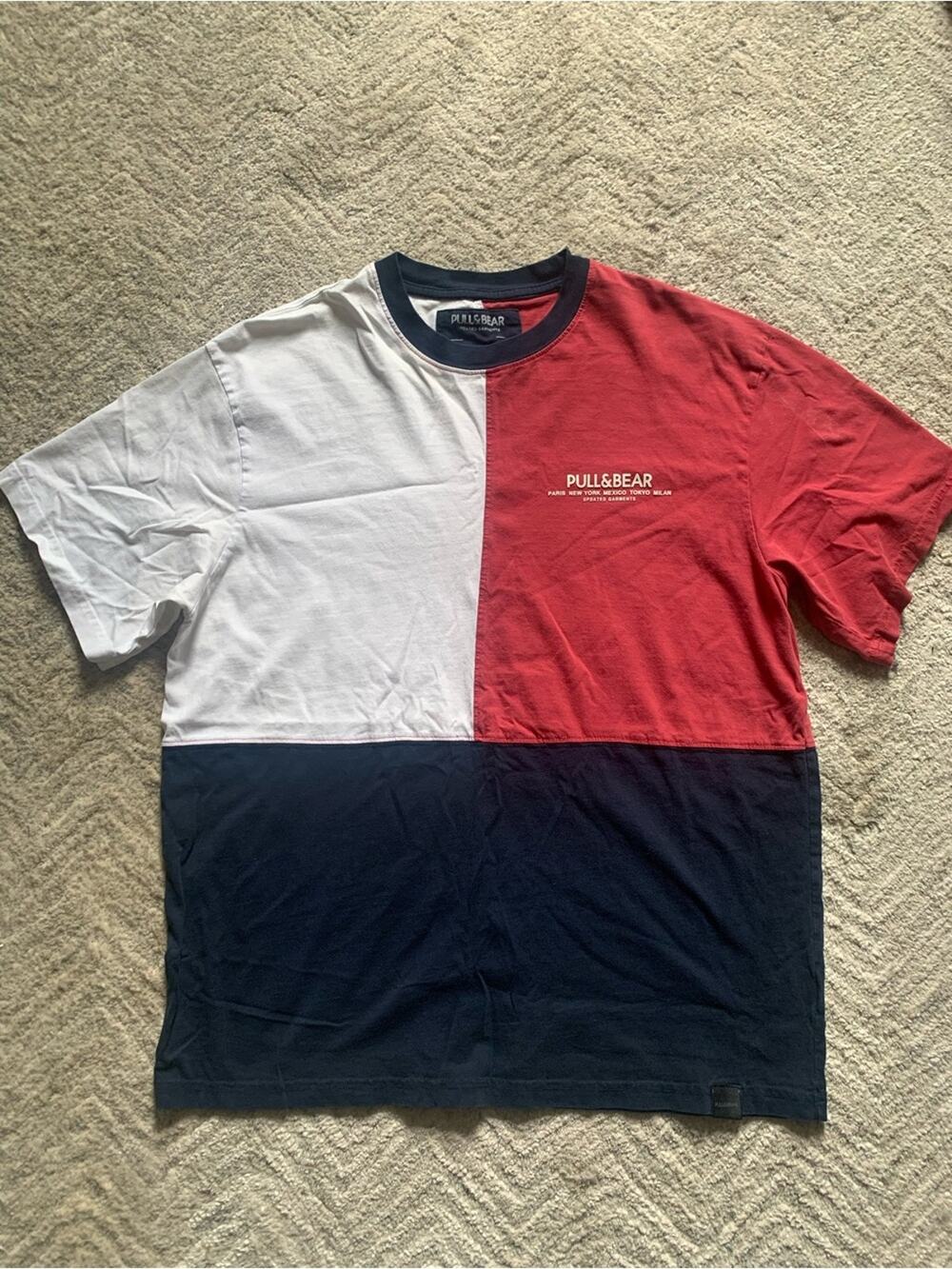 Pull&Bear Colorblock Short-Sleeve Tee in Red White and Navy
